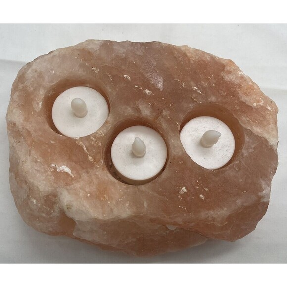 Himalayan Salt 3 Hole Candle Holder with Cylinder Candles without box 5 Pounds - Picture 3 of 13